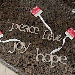 Silver Holiday Word Ornaments Set